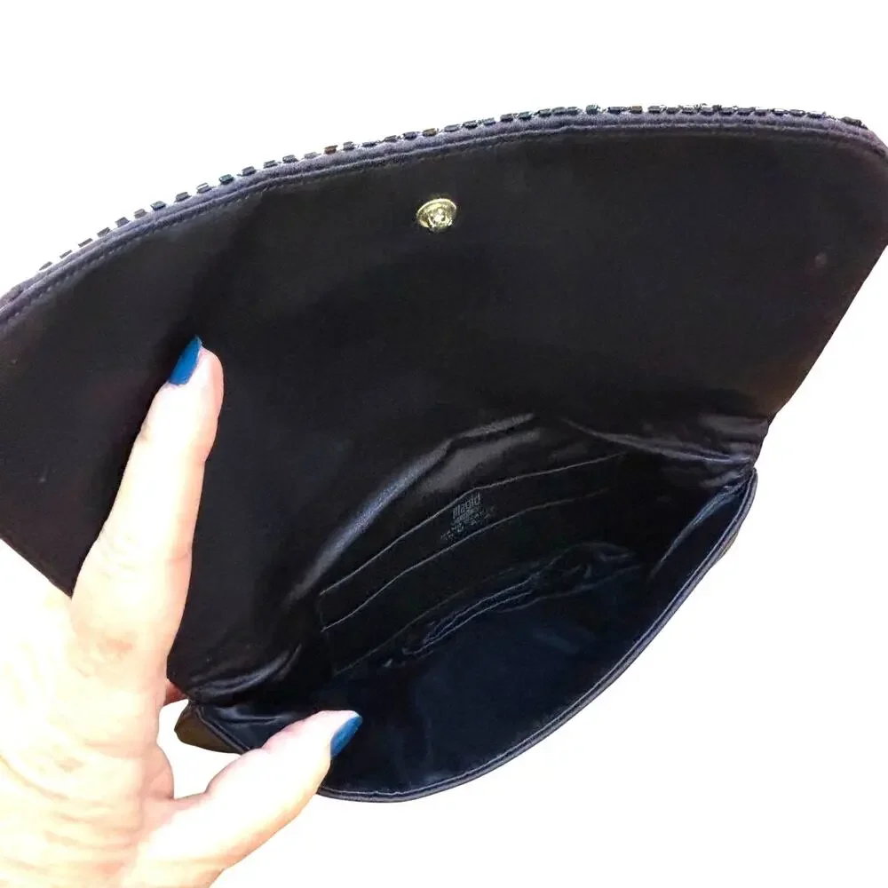 Vintage Magid USA evening bag clutch purse purple satin beaded envelope style - Picture 8 of 8